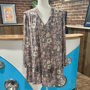 Boho long sleeve mini dress, small